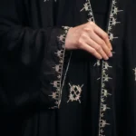Elegant Abaya, Handmade, embroidery silver, Black