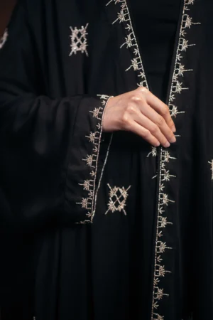 Elegant Abaya, Handmade, embroidery silver, Black